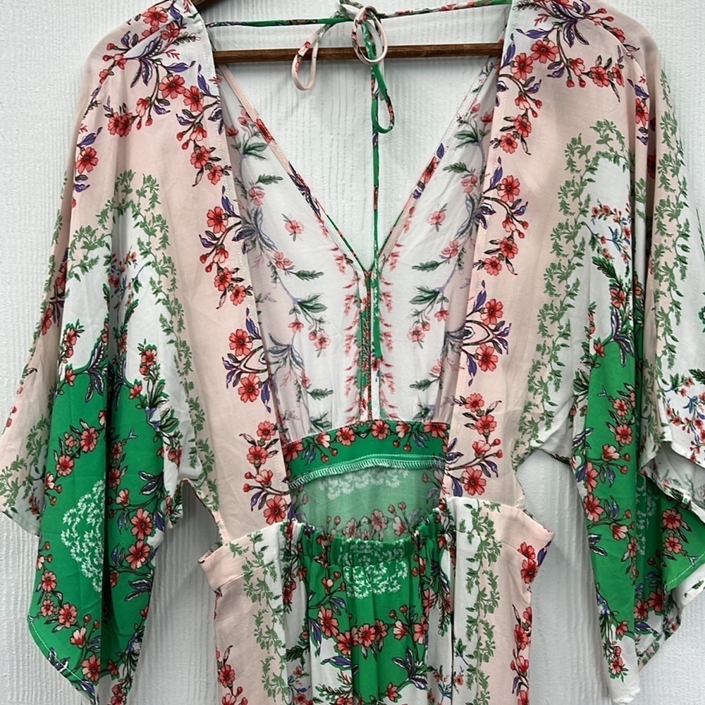 En Creme - Colorful Pastel Floral Flow Sleeves Cutout Maci Dress Size Small - Picture 11 of 15